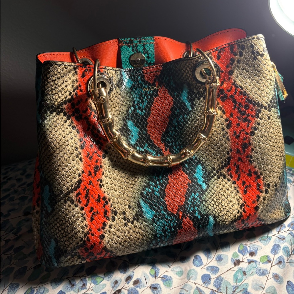 Aldo Vibrant Snake Print Tote with Gold Handles